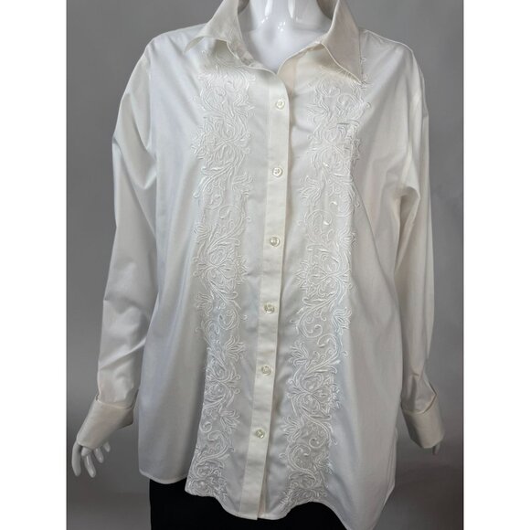 Gold Label Investments Non-Iron White Embroidered Button-Up Shirt 16W 100% Cotto - Picture 14 of 16